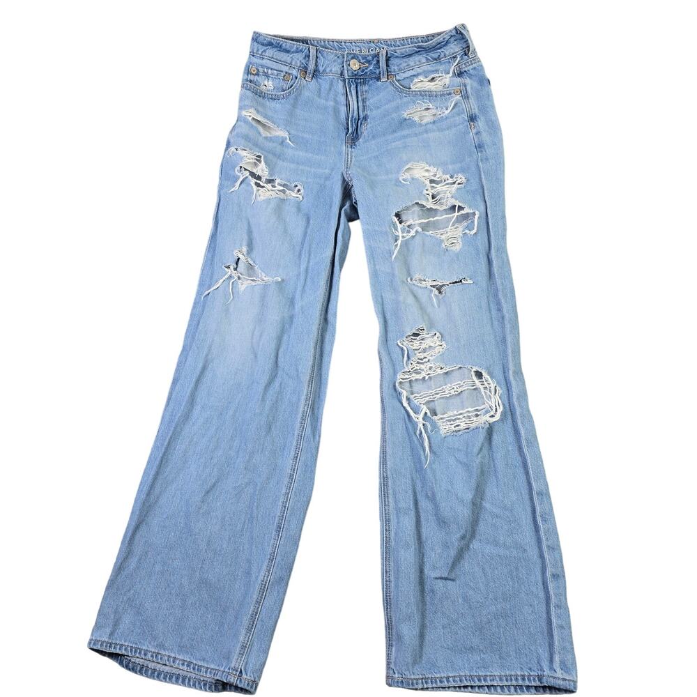 American Eagle Skater Jeans Women's 0 Short Low Rise Distressed Wide Leg Baggy
